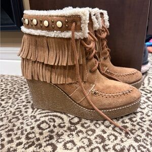 Sam Edelman Brown Fringed Heeled Boots